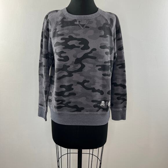 SOULCYCLE Gray Black Camo Cotton Crewneck Long Sleeve Pullover Sweatshirt Size S - Picture 2 of 9